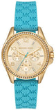 Buy Shop Michael Kors Mini Pilot Quartz Gold Dial Blue Silicone Strap Watch For Women - MK7374 USA Online