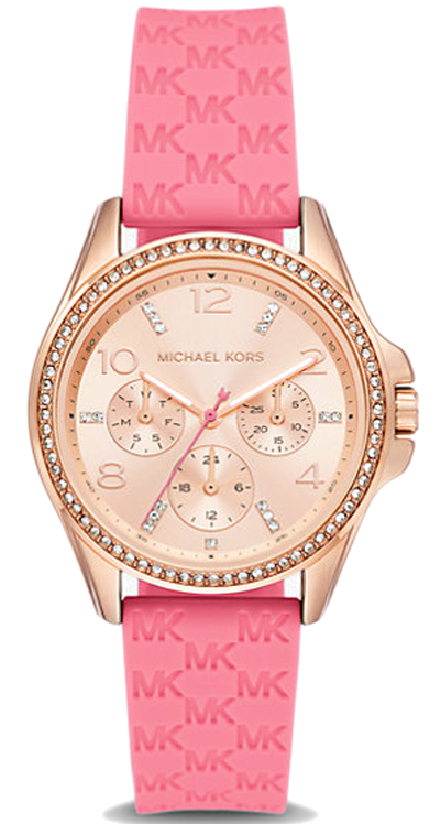 Buy Shop Michael Kors Mini Pilot Quartz Rose Gold Dial Pink Silicone Strap Watch For Women - MK7375 USA Online