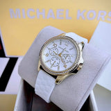 Buy Shop Michael Kors Mini Pilot Quartz Silver Dial White Silicone Strap Watch For Women - MK7372 USA Online
