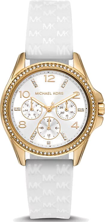Buy Shop Michael Kors Mini Pilot Quartz Silver Dial White Silicone Strap Watch For Women - MK7372 USA Online