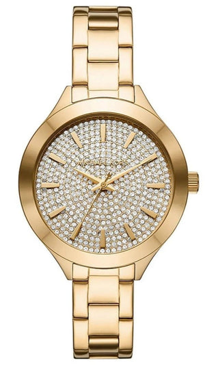 Buy Shop Michael Kors Slim Runway Crystals Gold Dial Gold Steel Strap Watch for Women - MK1046 USA Online