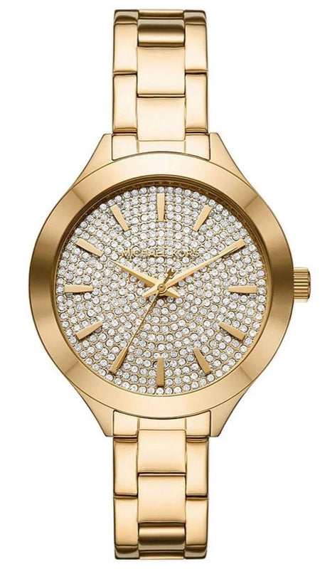 Buy Shop Michael Kors Slim Runway Crystals Gold Dial Gold Steel Strap Watch for Women - MK1046 USA Online