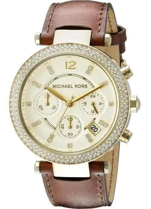 Buy Shop Michael Kors Parker Champagne Gold Dial Brown Leather Strap Watch for Women - MK2249 USA Online