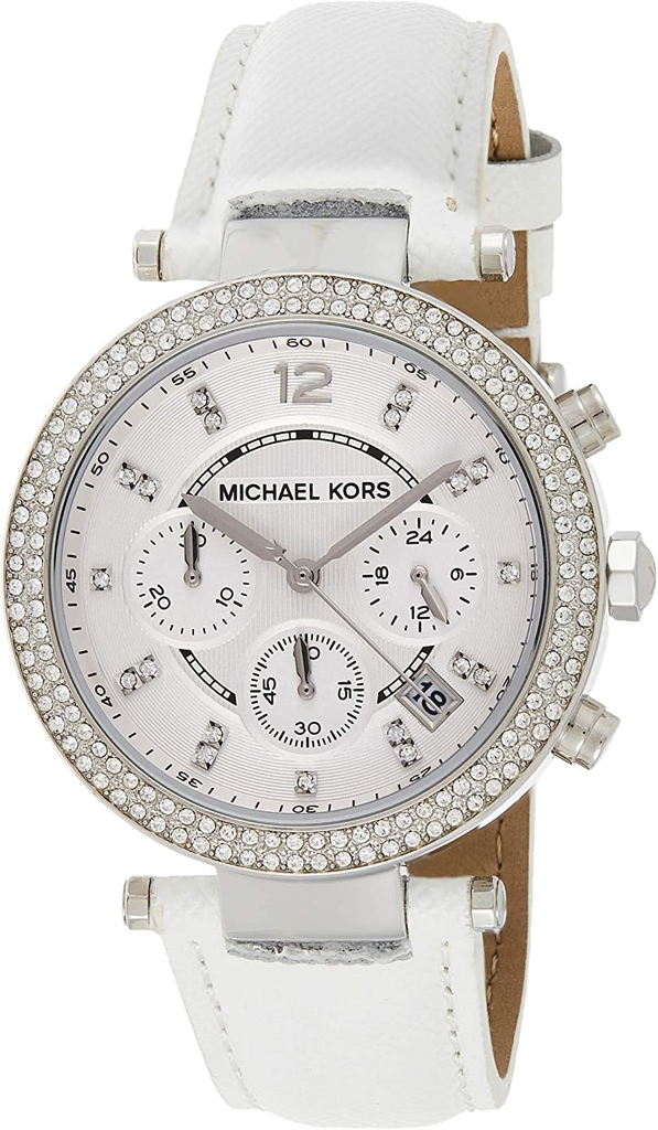 Buy Shop Michael Kors Parker White Dial White Leather Strap Watch for Women - MK2277 USA Online