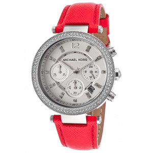 Buy Shop Michael Kors Parker Silver Dial Red Leather Strap Watch for Women - MK2278 USA Online