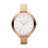 Buy Shop Michael Kors Runway Slim Quartz White Dial Beige Leather Strap Watch For Women - MK2284 USA Online