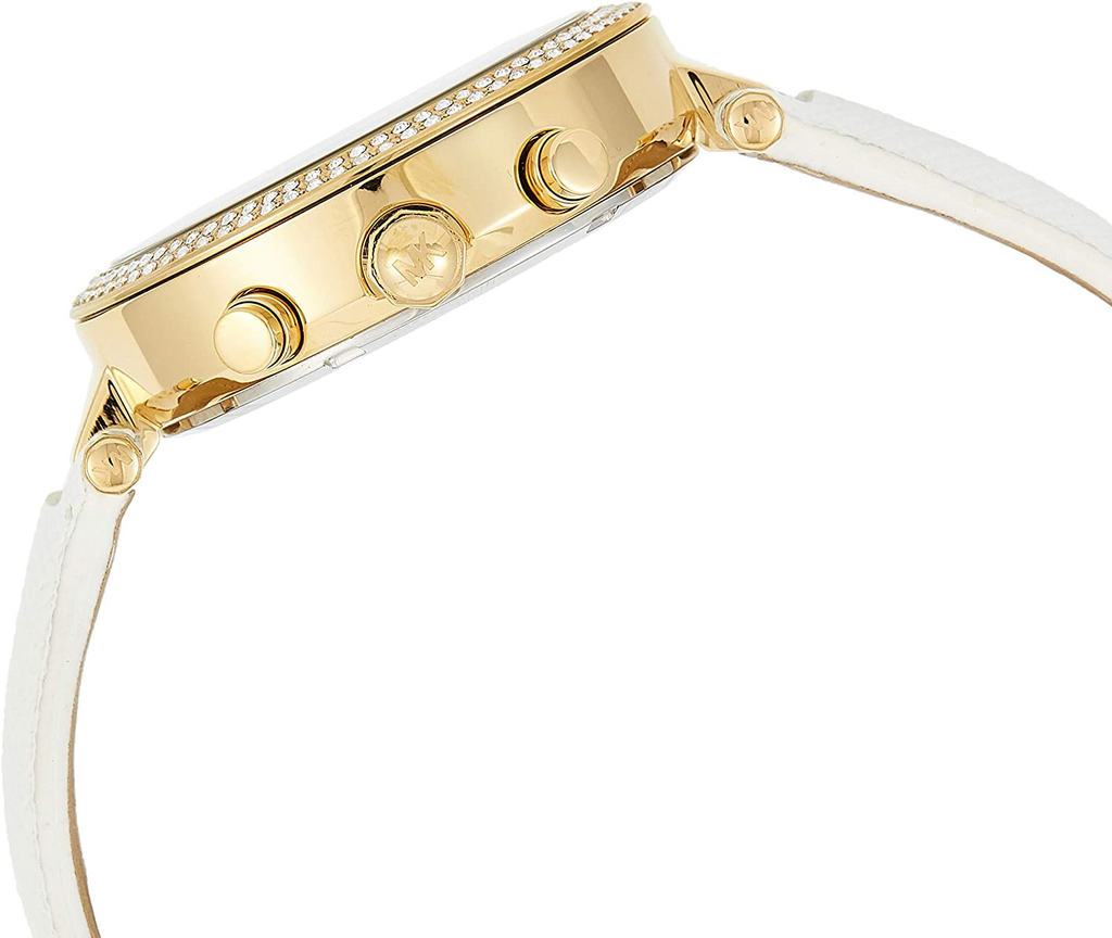 Buy Shop Michael Kors Parker White Dial with Diamonds White Leather Strap Watch for Women - MK2290 USA Online