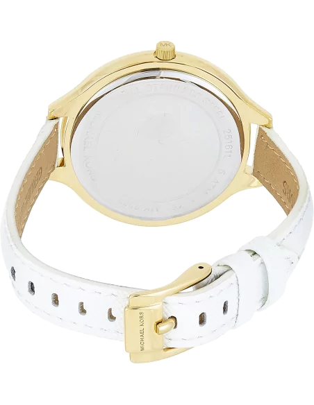 Buy Shop Michael Kors Slim Runway Quartz Gold Dial White Leather Strap Watch For Women - MK2389 USA Online