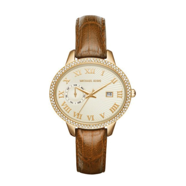 Buy Shop Michael Kors Whitley Quartz Gold Dial Brown Leather Strap Watch For Women - MK2428 USA Online