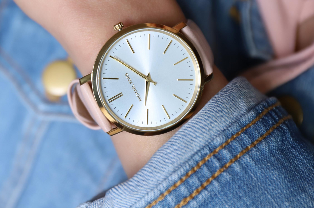 Buy Shop Michael Kors Jaryn Quartz Gold Dial Pink Leather Strap Watch For Women - MK2471 USA Online