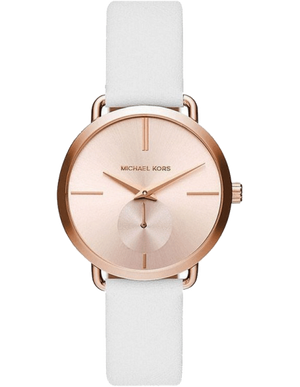 Buy Shop Michael Kors Portia Rose Gold Dial White Leather Strap Watch For Women - MK2660 USA Online