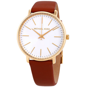 Buy Shop Michael Kors Pyper Quartz Silver Dial Brown Leather Watch For Women - MK2740 USA Online