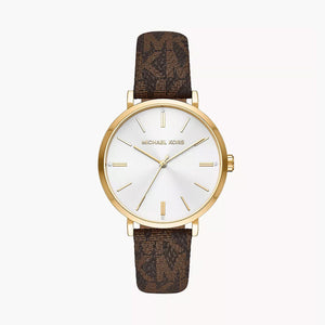 Buy Shop Michael Kors Addyson Three-Hand Silver Dial Brown Leather Strap Watch for Women - MK2945 USA Online
