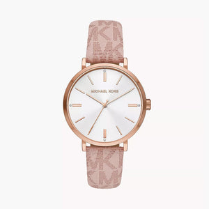 Buy Shop Michael Kors Pyper Quartz Silver Dial Pink Leather Strap Watch for Women - MK2947 USA Online