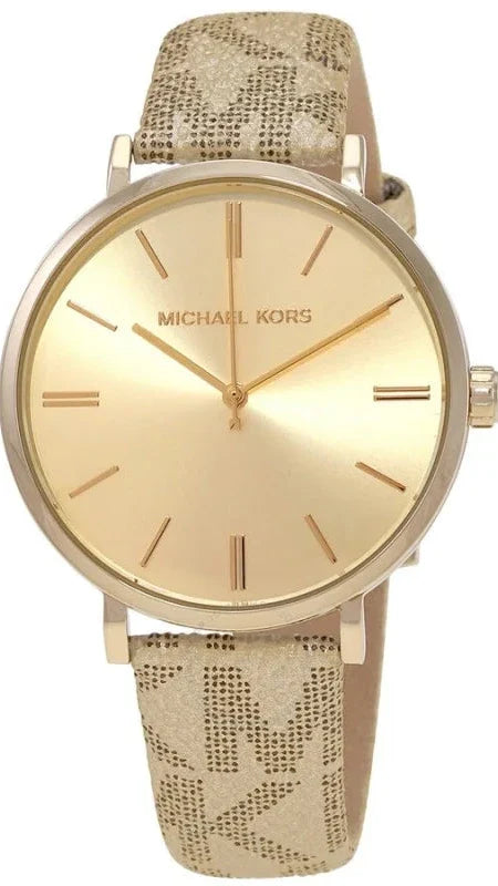 Buy Shop Michael Kors Addyson Quartz Gold Dial Gold Leather Strap Watch for Women - MK2952 USA Online