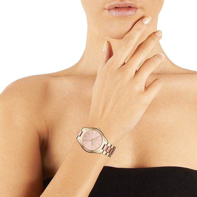 Buy Shop Michael Kors Slim Runway Pink Dial Two Tone Steel Strap Watch for Women - MK3493 USA Online