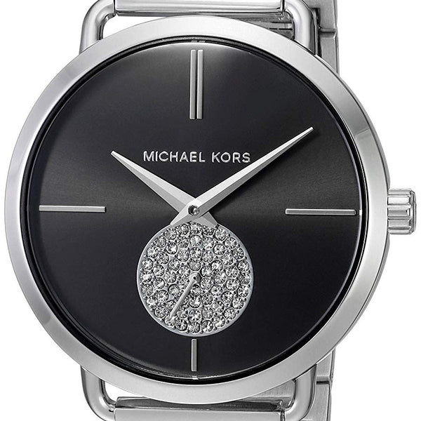 Michael Kors Portia Black Dial Silver Steel Strap Watch for Women - MK3638