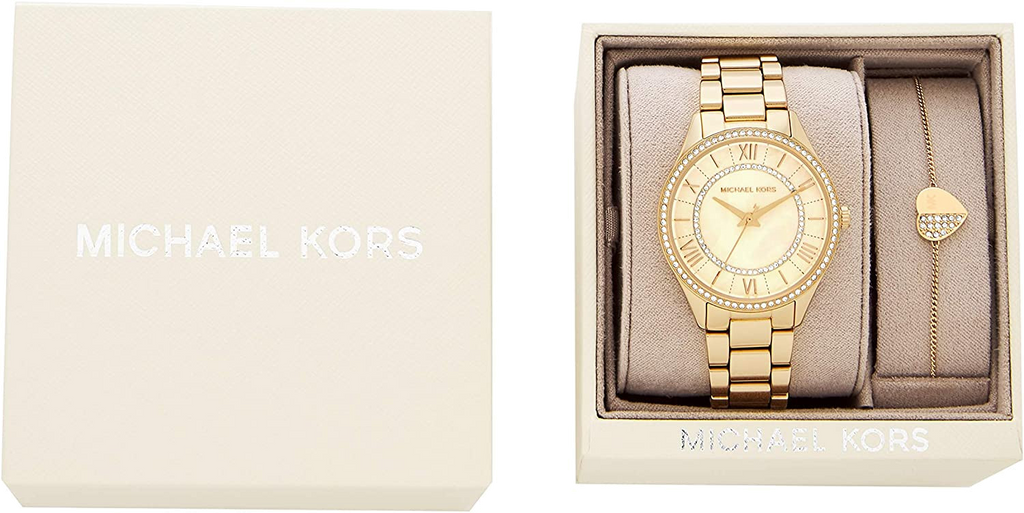 Buy Shop Michael Kors Lauryn Quartz Mother of Pearl Gold Dial Gold Steel Strap Watch For Women - MK4490 USA Online