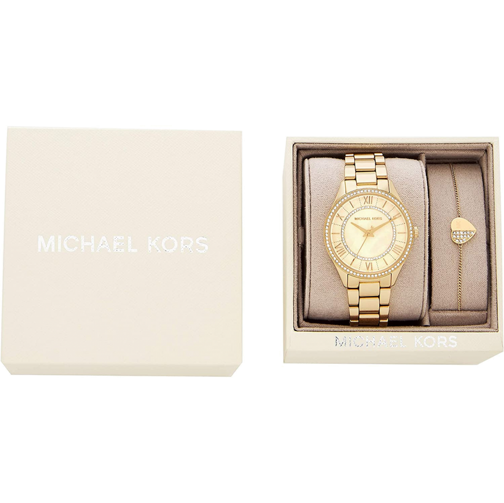 Buy Shop Michael Kors Lauryn Quartz Mother of Pearl Gold Dial Gold Steel Strap Watch For Women - MK4490 USA Online