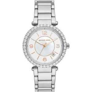 Buy Shop Michael Kors Parker Three Hand Mother of Pearl White Dial Silver Steel Strap Watch For Women - MK4694 USA Online