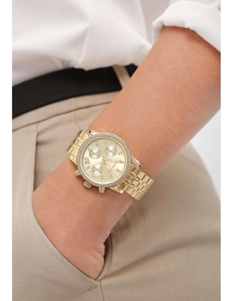 Buy Shop Michael Kors Runway Chronograph Gold Dial Gold Steel Strap Watch For Women - MK5698 USA Online