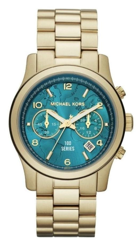 Buy Shop Michael Kors Runway Hunger Stop100 Series Blue Dial Gold Steel Strap Watch for Women - MK5815 USA Online
