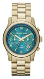 Buy Shop Michael Kors Runway Hunger Stop100 Series Blue Dial Gold Steel Strap Watch for Women - MK5815 USA Online