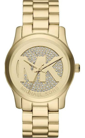 Buy Shop Michael Kors Runway Quartz Gold Dial Gold Steel Strap Watch For Women - MK5852 USA Online