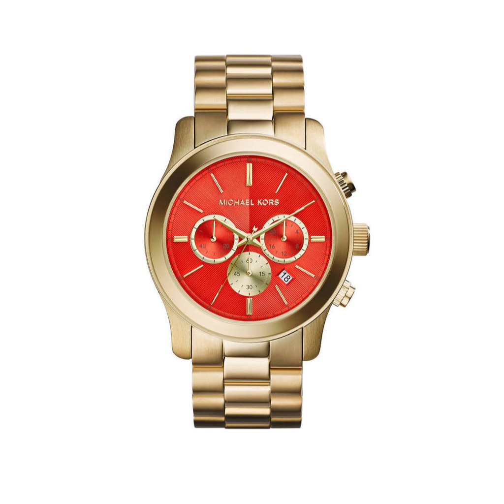 Buy Shop Michael Kors Runway Quartz Orange Dial Gold Steel Strap Watch For Women - MK5930 USA Online