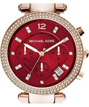 Buy Shop Michael Kors Parker Chronograph Red Dial Rose Gold Steel Strap Watch For Women - MK6106 USA Online