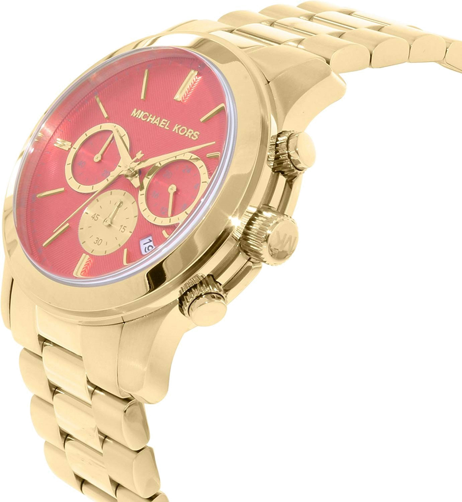 Buy Shop Michael Kors Runway Chronograph Orange Dial Gold Steep Strap Watch For Women - MK6162 USA Online