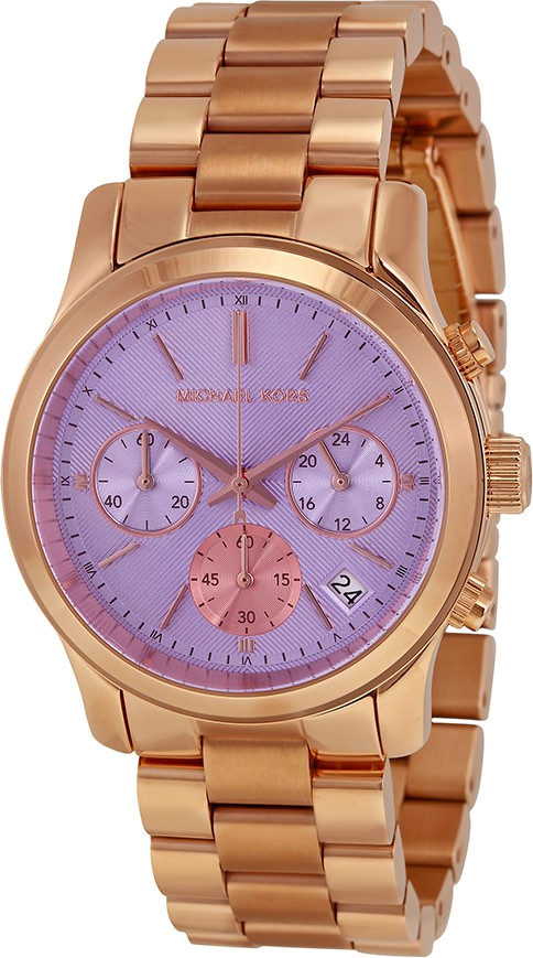 Buy Shop Michael Kors Runway Chronograph Purple Dial Rose Gold Steel Strap Watch For Women - MK6163 USA Online