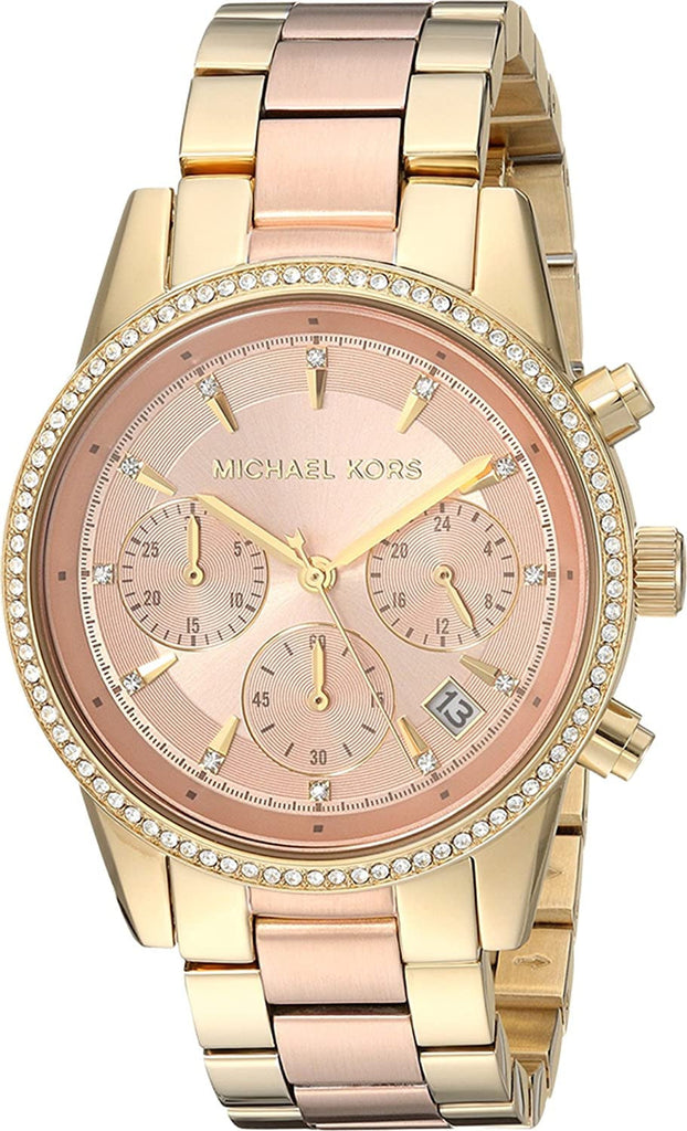 Buy Shop Michael Kors Ritz Chronograph Rose Dial Two Tone Steel Strap Watch for Women - MK6475 USA Online