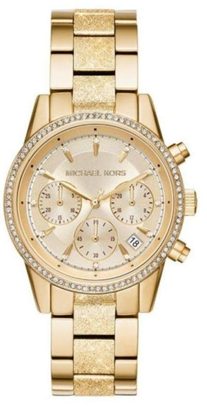 Buy Shop Michael Kors Ritz Chronograph Gold Dial Gold Steel Strap Watch For Women - MK6597 USA Online