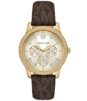 Buy Shop Michael Kors Tibby Multifunction Gold Dial Brown Leather Strap Watch For Women - MK6966 USA Online