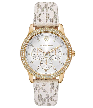 Buy Shop Michael Kors Tibby Multifunction Silver Dial White Leather Strap Watch For Women - MK6967 USA Online
