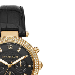 Buy Shop Michael Kors Parker Chronograph Black Dial Black Leather Strap Watch For Women - MK6984 USA Online
