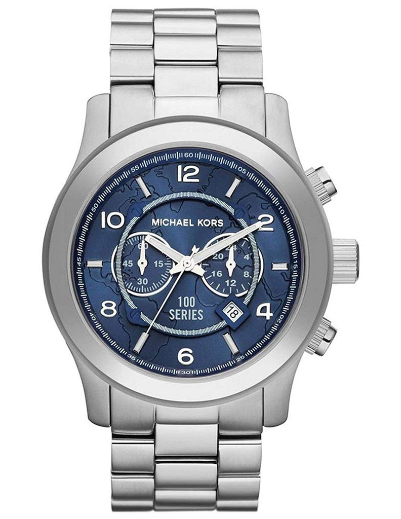 Buy Shop Michael Kors Stop Hunger Chronograph Blue Dial Silver Steel Strap Watch for Men - MK8314 USA Online