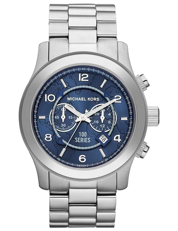 Buy Shop Michael Kors Stop Hunger Chronograph Blue Dial Silver Steel Strap Watch for Men - MK8314 USA Online