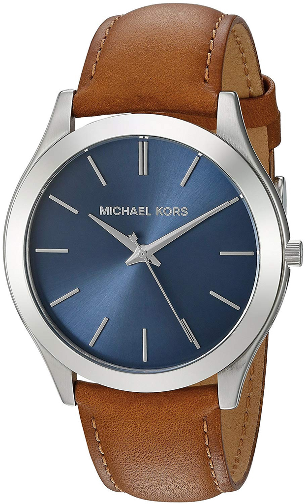 Buy Shop Michael Kors Slim Runway Analog Blue Dial Brown Leather Strap Watch For Men - MK8508 USA Online