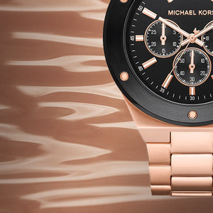 Buy Shop Michael Kors Lennox Chronograph Black Dial Rose Gold Steel Strap Watch For Men - MK8940 USA Online