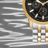Buy Shop Michael Kors Hutton Chronograph Black Dial Two Tone Steel Strap Watch For Men - MK8954 USA Online