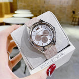 Buy Shop Michael Kors Multifunction Silver Dial Pink Leather Strap Watch For Women - MK7206 USA Online