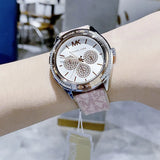 Buy Shop Michael Kors Multifunction Silver Dial Pink Leather Strap Watch For Women - MK7206 USA Online