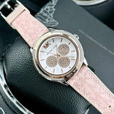 Buy Shop Michael Kors Multifunction Silver Dial Pink Leather Strap Watch For Women - MK7206 USA Online