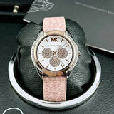 Buy Shop Michael Kors Multifunction Silver Dial Pink Leather Strap Watch For Women - MK7206 USA Online