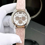 Buy Shop Michael Kors Multifunction Silver Dial Pink Leather Strap Watch For Women - MK7206 USA Online