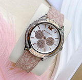 Buy Shop Michael Kors Multifunction Silver Dial Pink Leather Strap Watch For Women - MK7206 USA Online