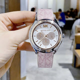 Buy Shop Michael Kors Multifunction Silver Dial Pink Leather Strap Watch For Women - MK7206 USA Online