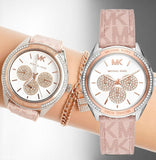 Buy Shop Michael Kors Multifunction Silver Dial Pink Leather Strap Watch For Women - MK7206 USA Online